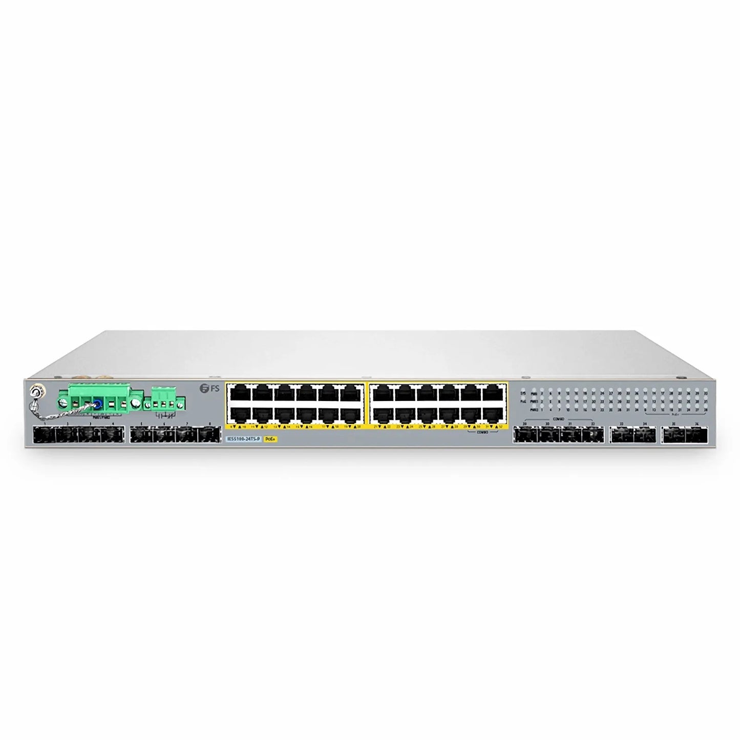IES5100-24TS-P, 24-Port Gigabit Ethernet L2+ Managed Industrial PoE+ Switch, 20 x PoE+ Ports @720W, with 4 x 1Gb RJ45/SFP Combo, 8 x 1Gb SFP and 4 x 10Gb SFP+, -40 to 75°C Operating Temperature