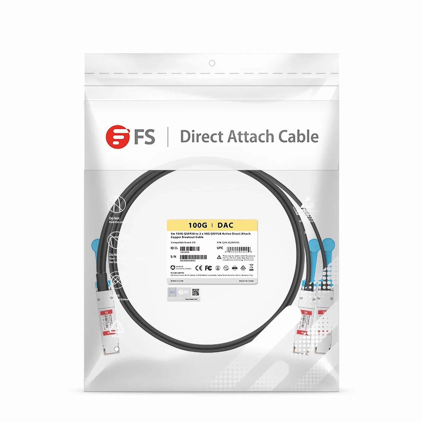 5m (16ft) Cisco Compatible 100G QSFP28 4 x 25G NRZ to 2 x 50G QSFP28 2 x 25G NRZ Active Direct Attach Copper Breakout Cable
