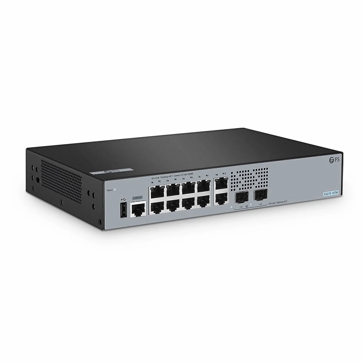 S3270-10TM, 10-Port Gigabit Ethernet L2+ Switch, 10 x Gigabit RJ45, with 2 x 1/2.5Gb SFP Uplinks, PicOS®, Broadcom Chip