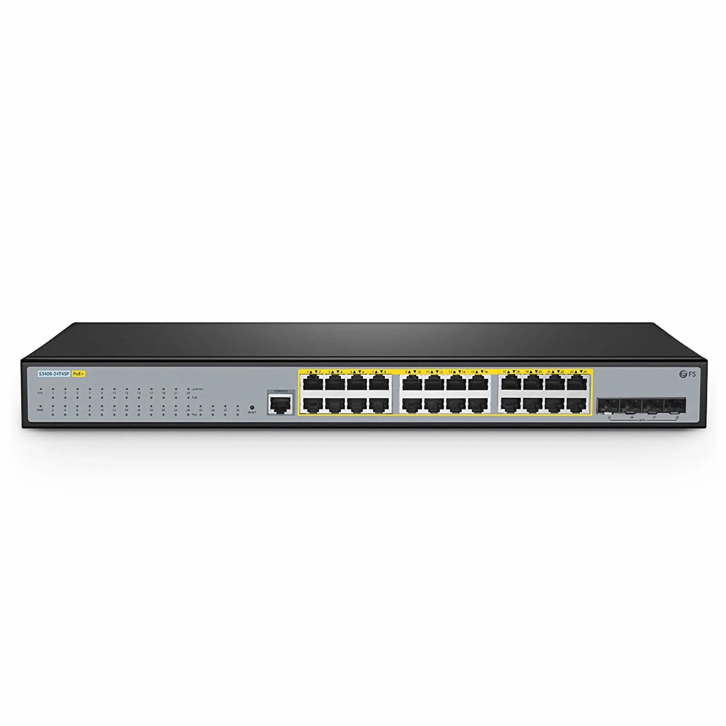 S3400-24T4SP, 24-Port Gigabit Ethernet L2+ PoE+ Switch, 24 x PoE+ Ports @370W, with 4 x 10Gb SFP+ Uplinks, Support Stacking