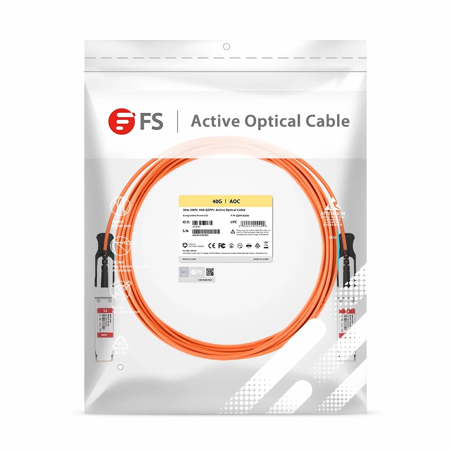 30m (98ft) Cisco QSFP-H40G-AOC30M Compatible 40G QSFP+ Active Optical Cable