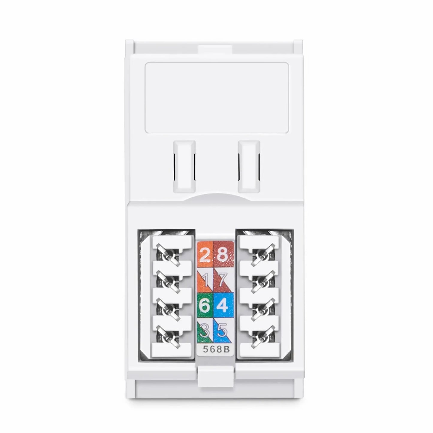 British-Style Cat6 Shuttered Faceplate Frame Insert, Label Pockets, Flat, 1 Port, White, 1.97'' x 0.98''
