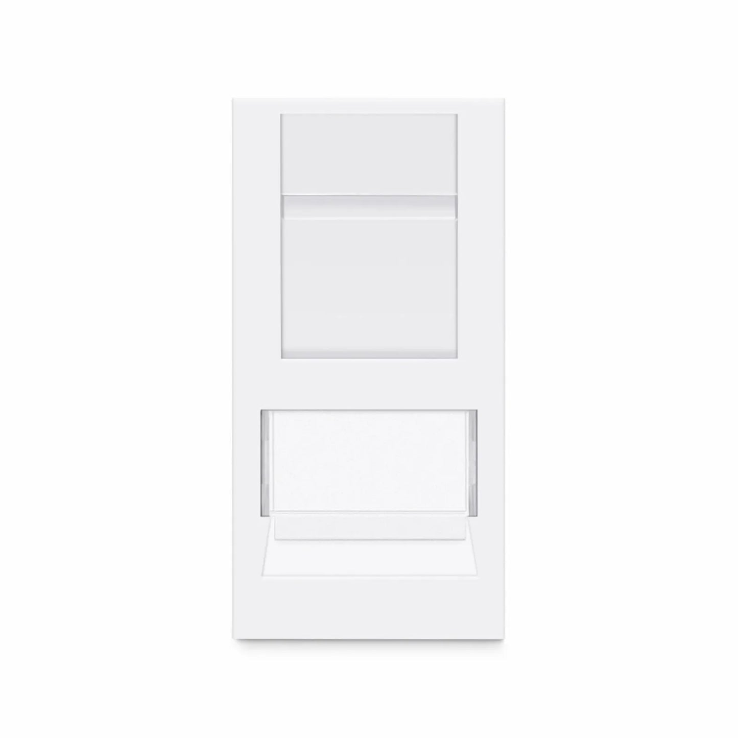 British-Style Cat6 Shuttered Faceplate Frame Insert, Label Pockets, Flat, 1 Port, White, 1.97'' x 0.98''
