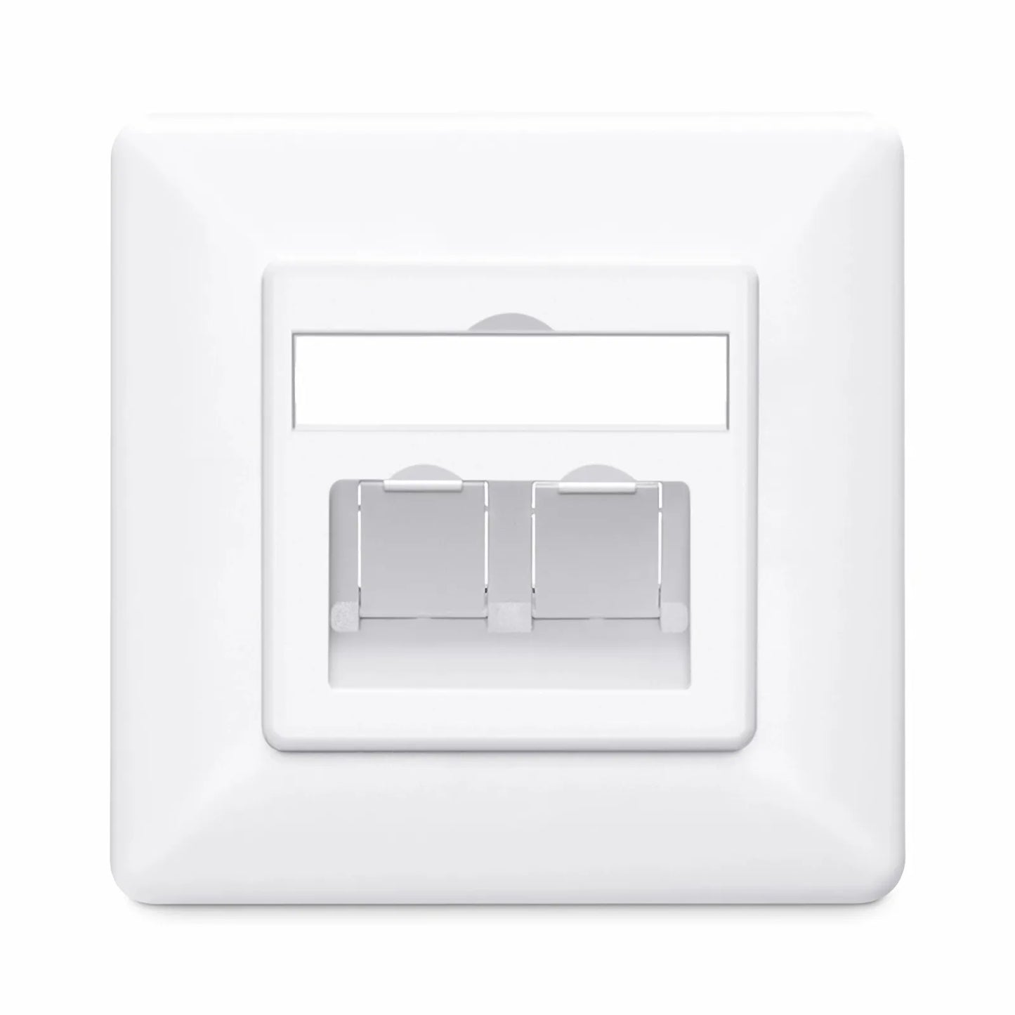German-Style Single Gang Keystone Faceplate, Label Pockets, 2 Ports, White, 3.15'' x 3.15''