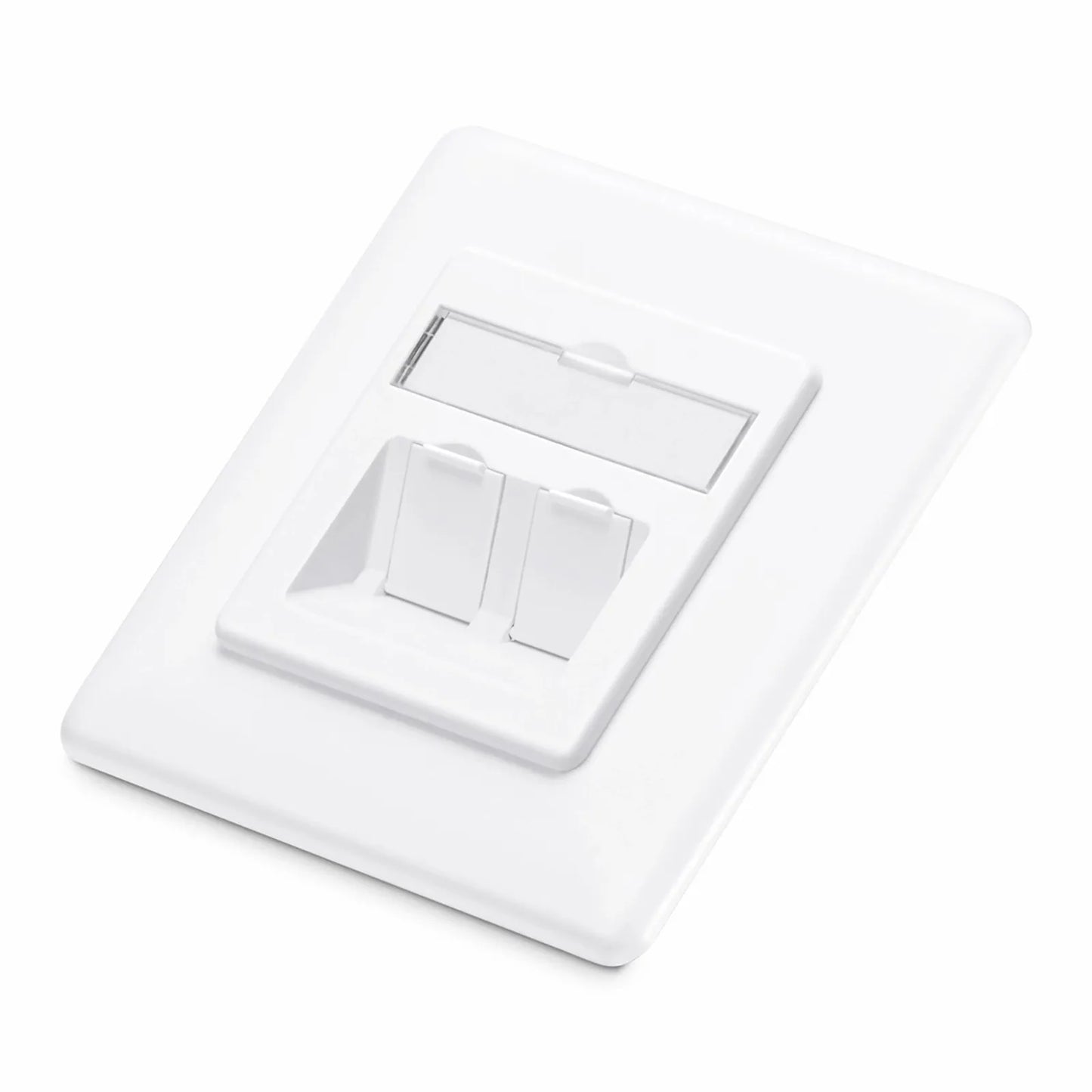 German-Style Single Gang Keystone Faceplate, Label Pockets, 2 Ports, White, 3.15'' x 3.15''