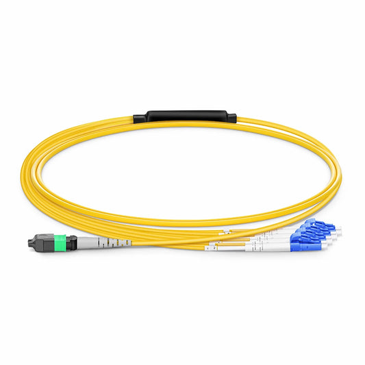 1m (3ft) MTP® Harness, MTP®-8 APC (Female) to 4 x LC UPC Duplex, 8 Fibers, Single Mode (OS2), Plenum (OFNP), 0.35dB Max, Type B, Yellow