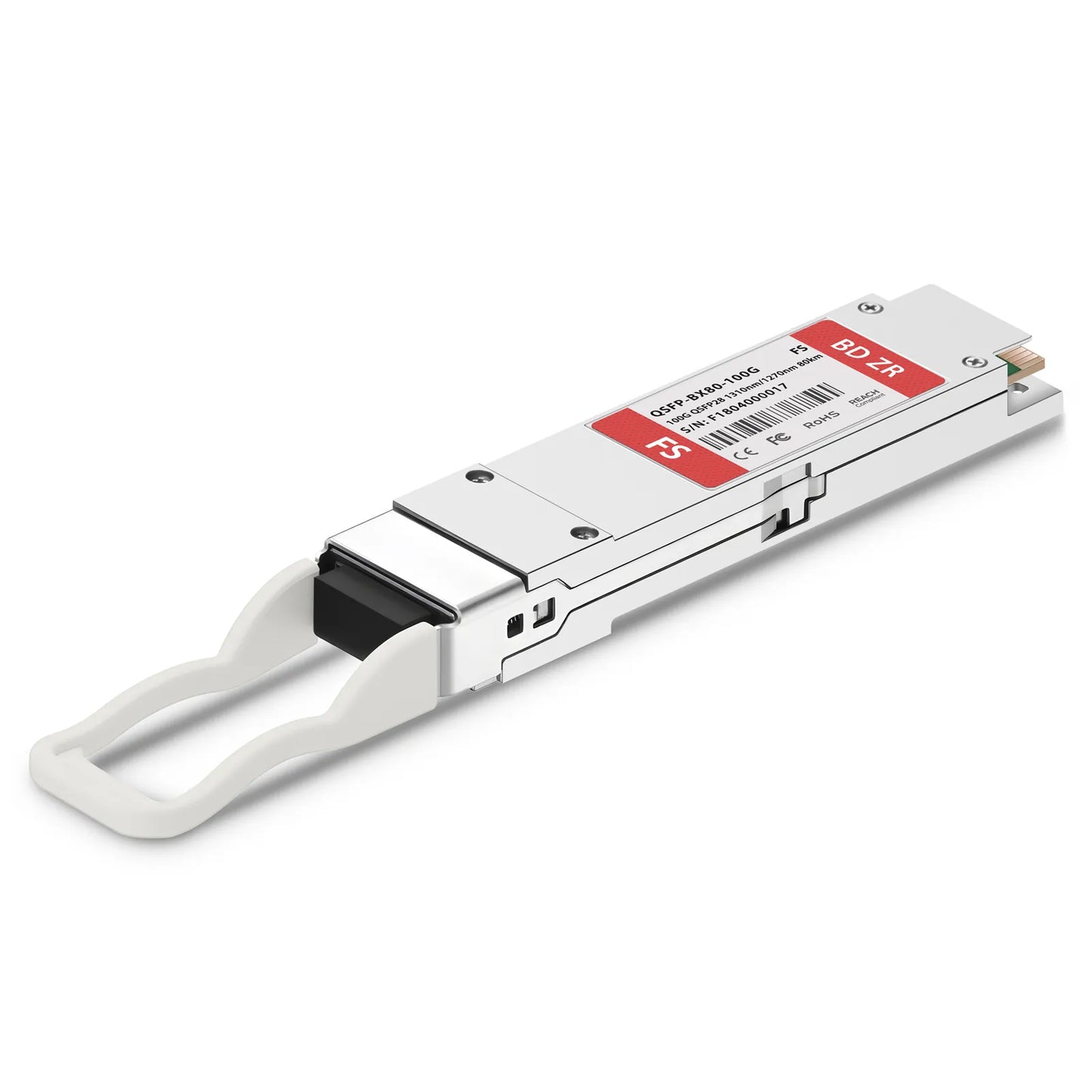 100GBASE-BX80-D QSFP28 BiDi 4 x 25G NRZ 1310nm-TX/1270nm-RX 80km DOM Simplex LC/UPC SMF Optical Transceiver Module for FS Switches