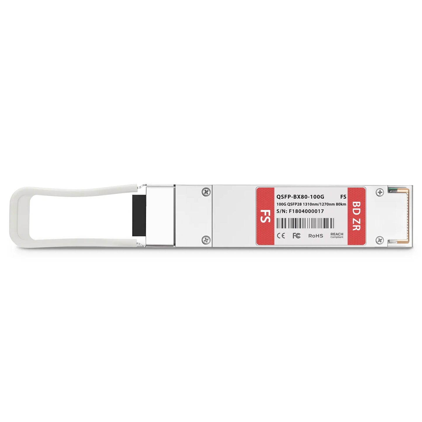 100GBASE-BX80-D QSFP28 BiDi 4 x 25G NRZ 1310nm-TX/1270nm-RX 80km DOM Simplex LC/UPC SMF Optical Transceiver Module for FS Switches