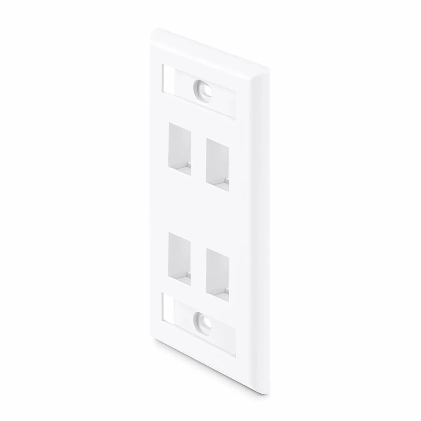 Single Gang Keystone Faceplate, Label Pockets, 4 Ports, White, 4.49'' x 2.76''