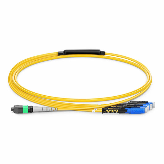 3m (10ft) MTP® Harness, MTP®-8 APC (Female) to 4 MDC UPC Duplex, 8 Fibers, Single Mode (OS2), Plenum (OFNP), 0.35dB Max, Type B, Yellow