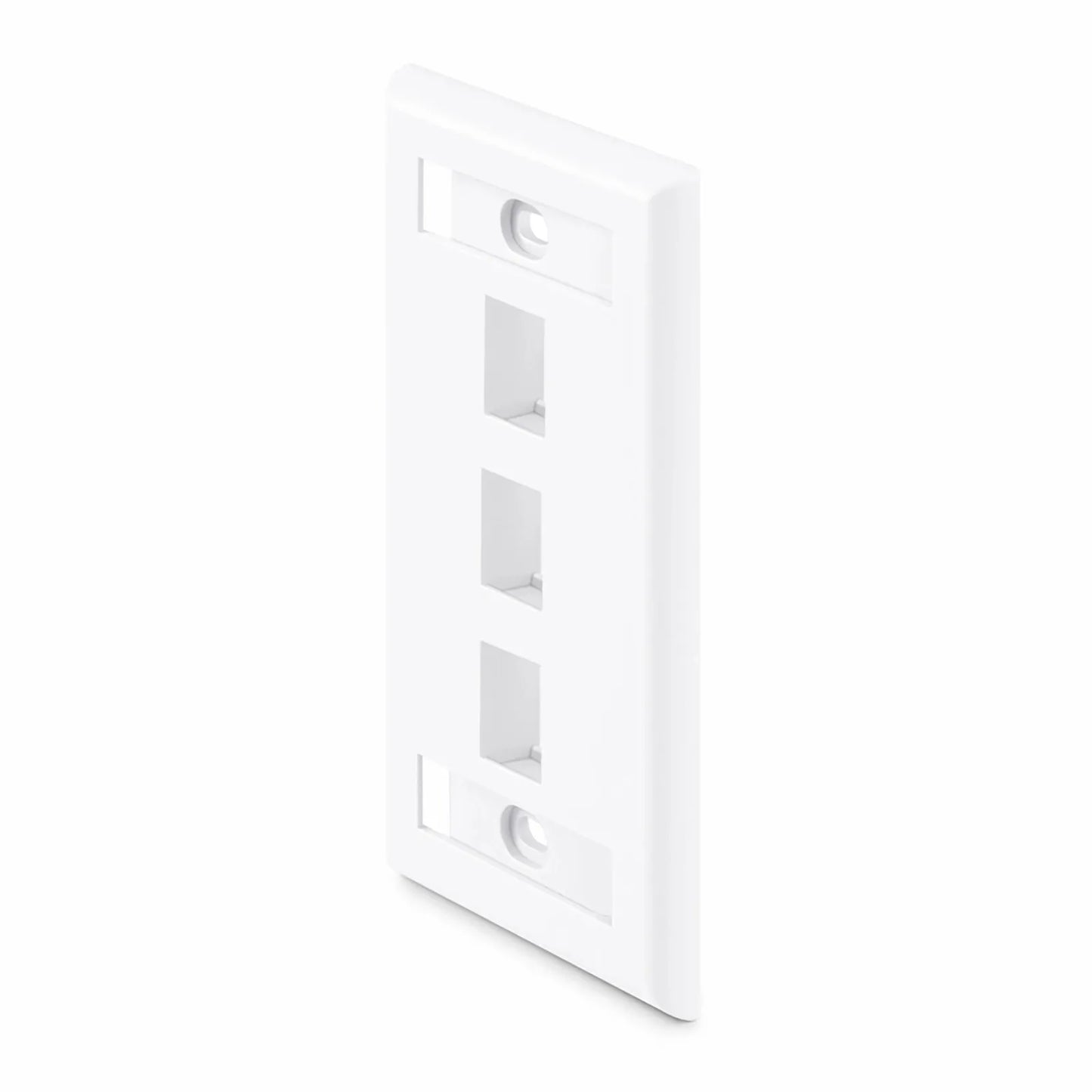 Single Gang Keystone Faceplate, Label Pockets, 3 Ports, White, 4.49'' x 2.76''