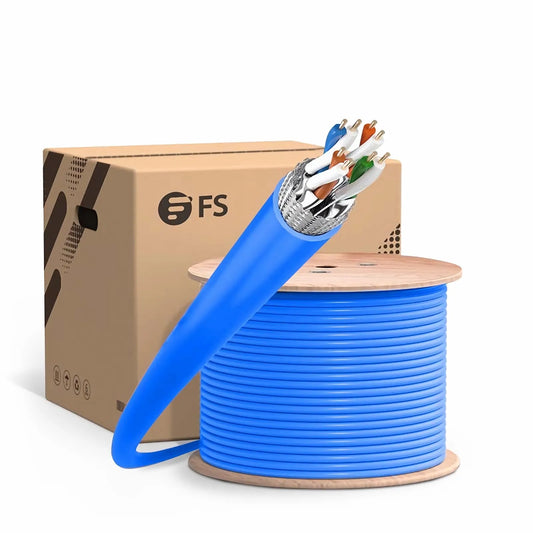 Cat6a Ethernet Bulk Cable, 1000ft (305m), 23AWG Solid Pure Bare Copper Wire, 750MHz, Shielded (S/FTP), PVC CMR, with Reel (Blue)