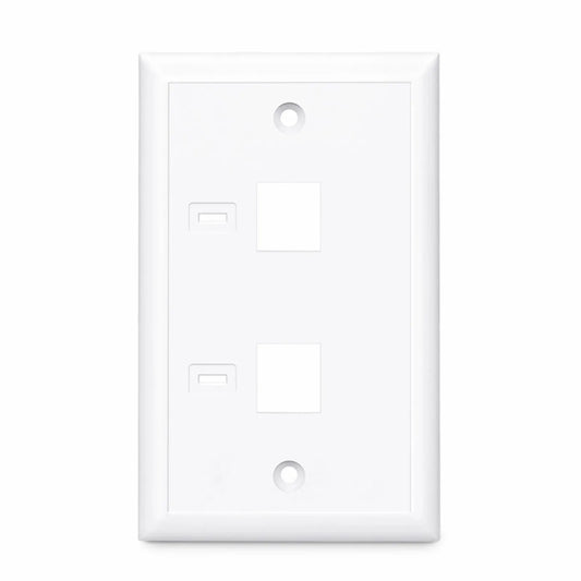 Single Gang Keystone Faceplate, Computer and Telephone Identification Icons, 2 Ports, White, 4.49'' x 2.76''