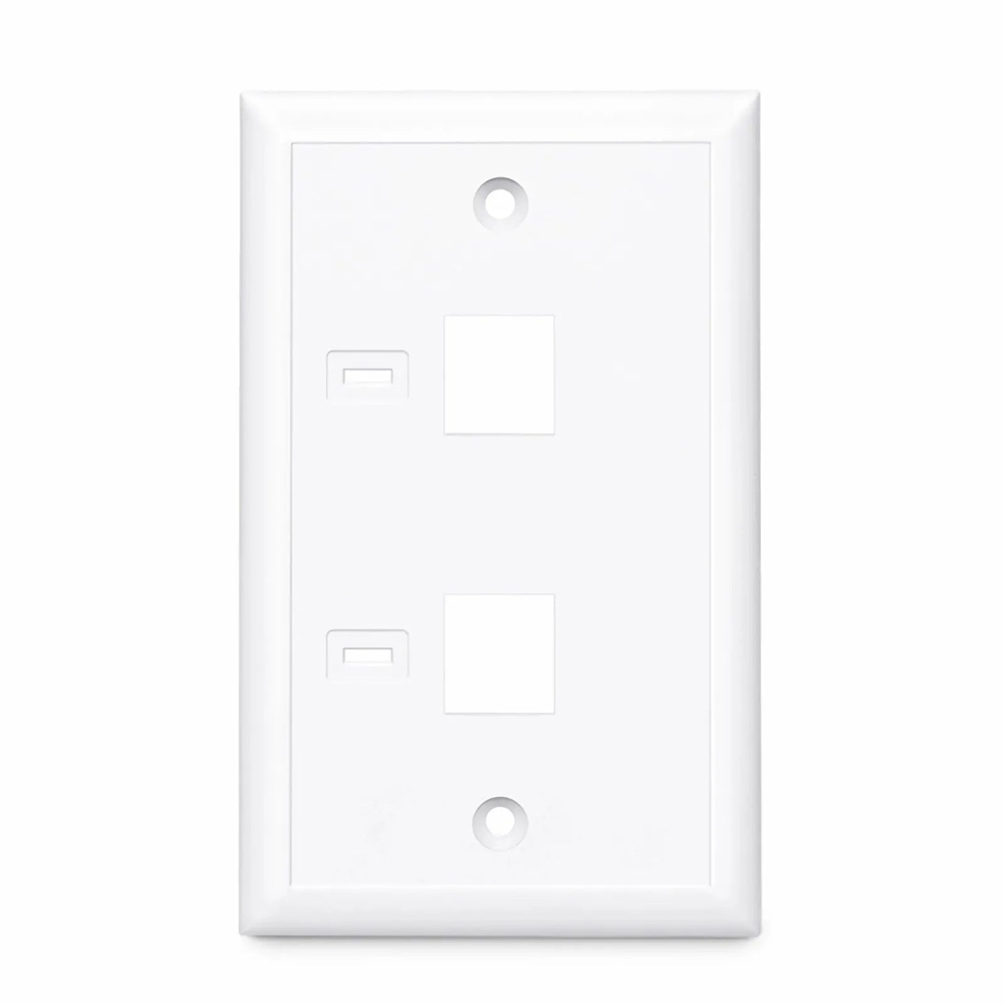 Single Gang Keystone Faceplate, Computer and Telephone Identification Icons, 2 Ports, White, 4.49'' x 2.76''