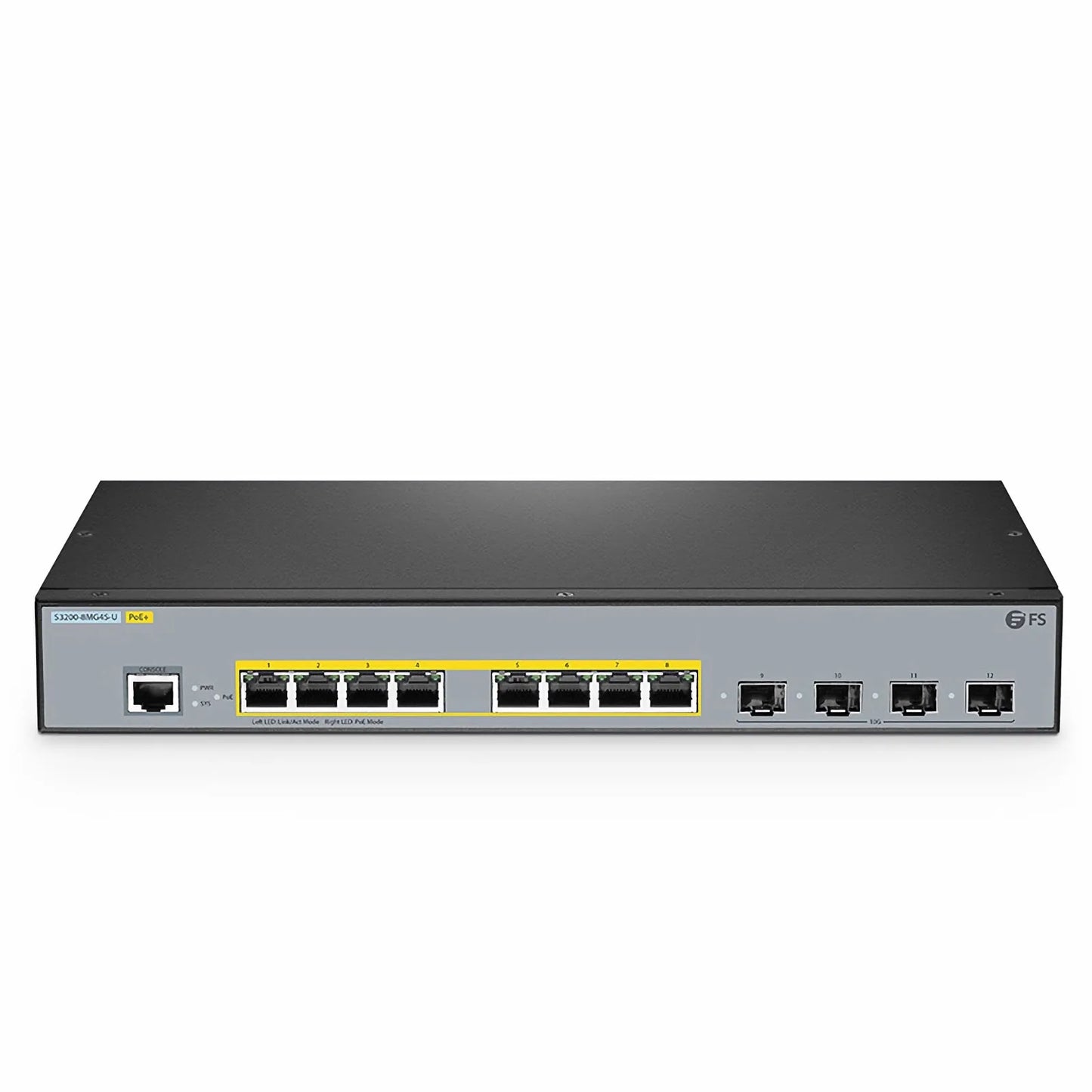 S3200-8MG4S-U, 8-Port Ethernet L2+ Managed PoE+ Switch, 8 x 100M/1000M/2.5G Multi-Gigabit RJ45, with 4 x 10Gb SFP+ Uplinks