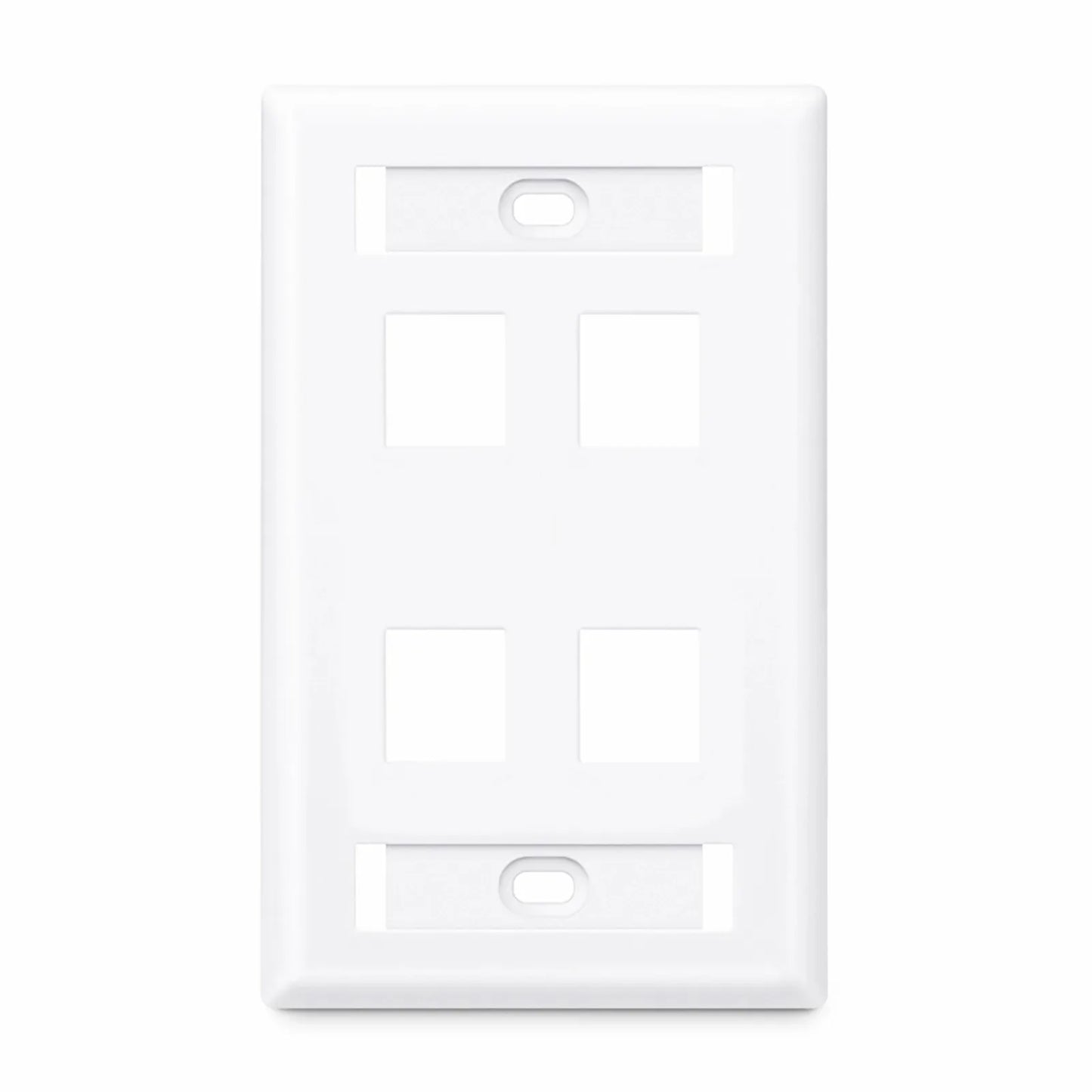Single Gang Keystone Faceplate, Label Pockets, 4 Ports, White, 4.49'' x 2.76''