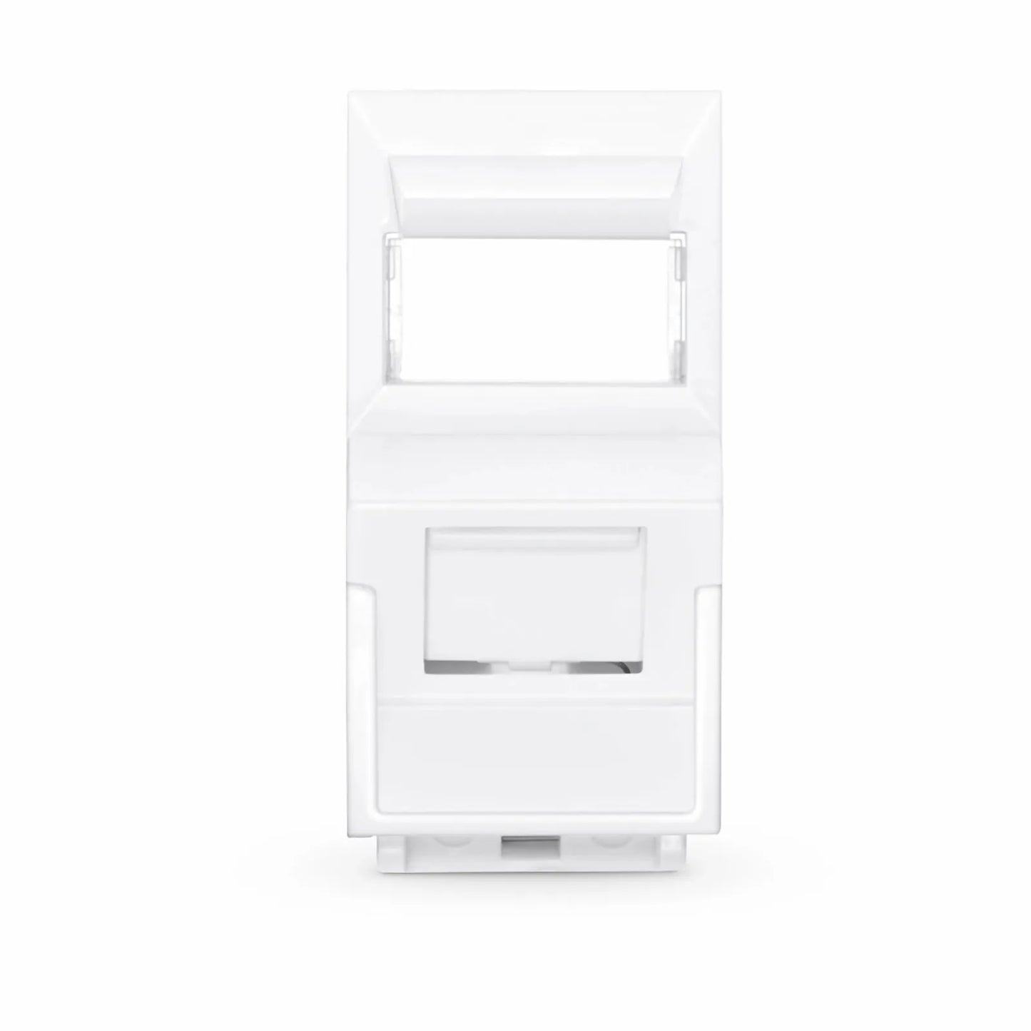 British-Style Shuttered Faceplate Frame Insert, Label Pockets, Unloaded, Angled, 1 Port, White, 1.97'' x 0.98''