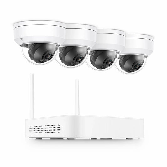 NVR402-6T-DW-K, 2MP WiFi Security Camera System, 4PCs 2MP Dome Network Camera for IP67 Weatherproof with Human Body Detect, Up to 6TB for Each HDD, 1080P 4CH, H.265