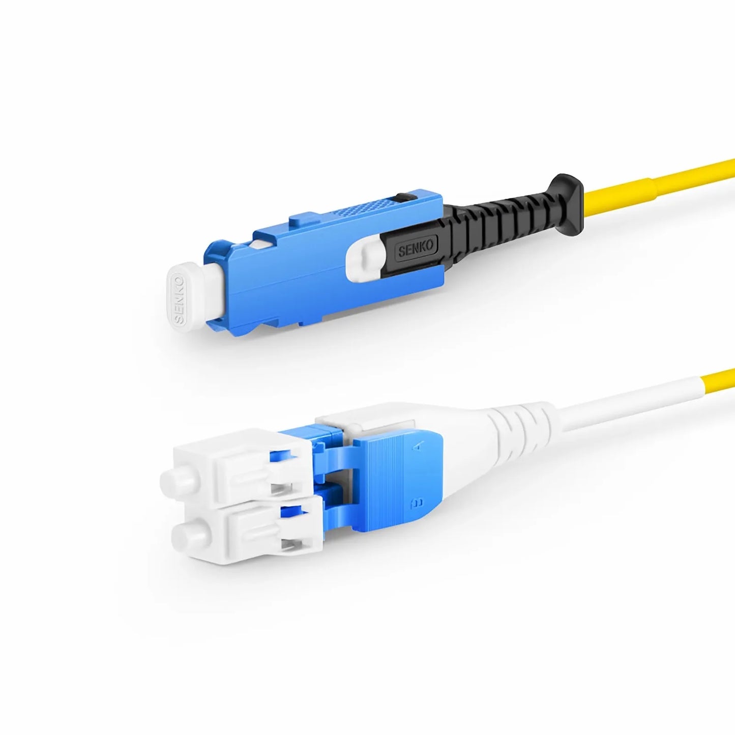 10m (33ft) Fiber Patch Cable, 2 Fibers, SN UPC Duplex to LC UPC Duplex Flat Clip Uniboot, Single Mode (OS2), Riser (OFNR), 1.6mm, Yellow, for 400G Network Connection