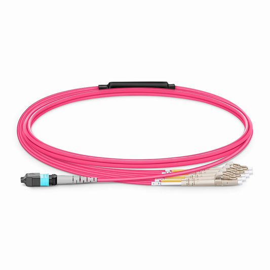 2m (7ft) MTP® Harness, MTP®-8 UPC (Female) to 4 x LC UPC Duplex, 8 Fibers, Multimode (OM4), Plenum (OFNP), 0.35dB Max, Type B, 1m Equal Breakout Length, Magenta