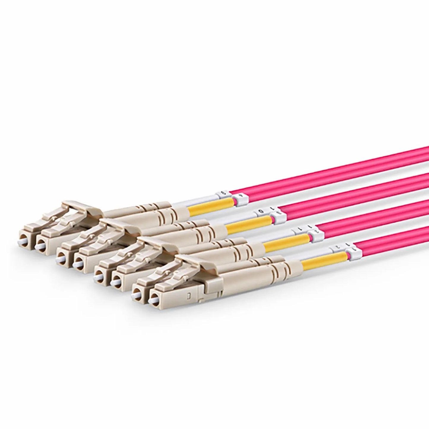 3m (10ft) MTP® Harness, MTP®-8 UPC (Female) to 4 x LC UPC Duplex, 8 Fibers, Multimode (OM4), Plenum (OFNP), 0.35dB Max, Type B, Magenta