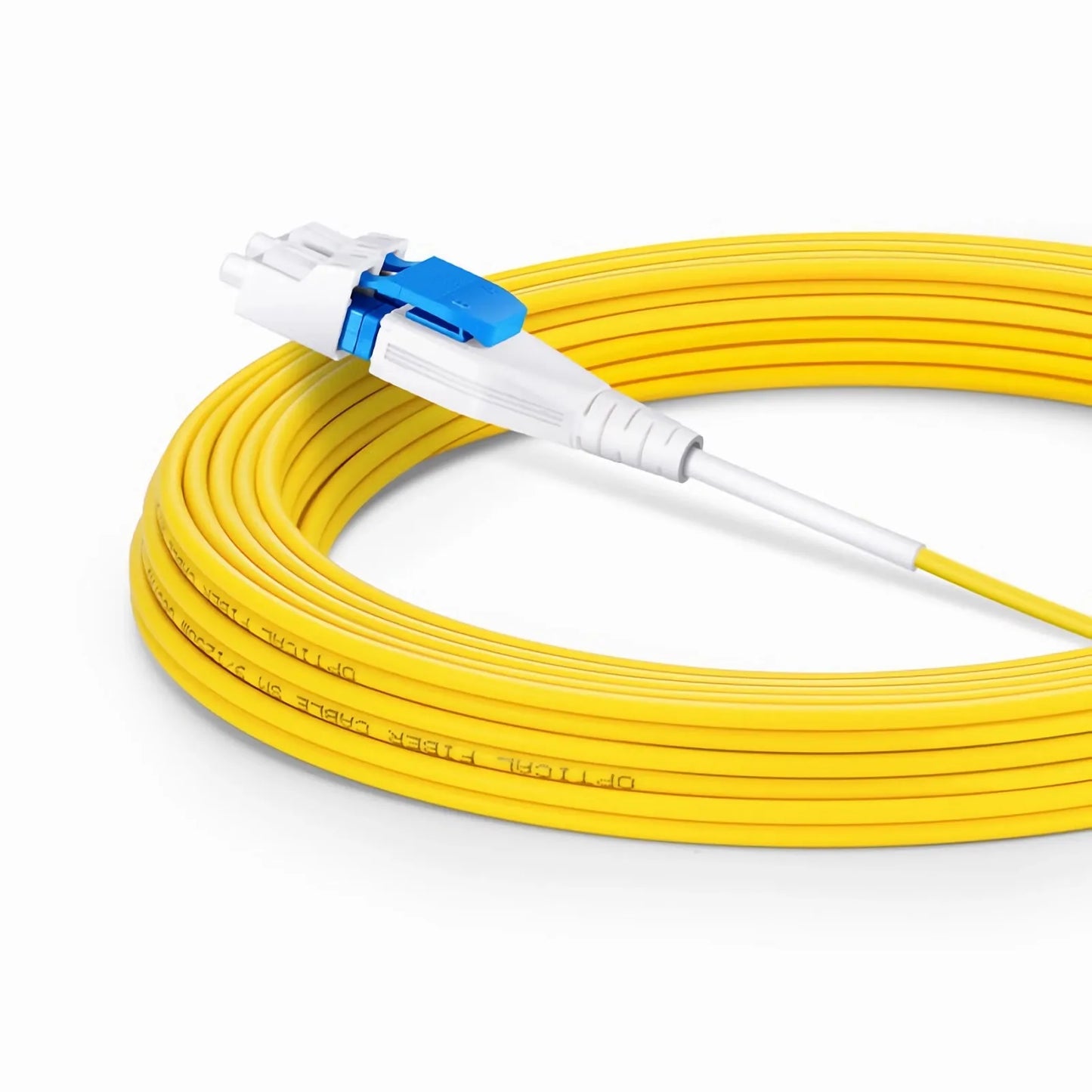 10m (33ft) Fiber Patch Cable, 2 Fibers, SN UPC Duplex to LC UPC Duplex Flat Clip Uniboot, Single Mode (OS2), Riser (OFNR), 1.6mm, Yellow, for 400G Network Connection