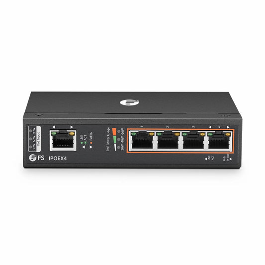 5 Ports 10/100/1000M Gigabit PoE+ Extender, 1 in 4 out, Din-rail/Wall mountable, IEEE 802.3at/802.3af, -40 to 75°C