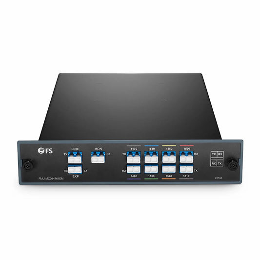 8 Channels CWDM Mux Demux, 1470-1610nm, with Monitor and Expansion Port, 2.0dB Typical IL, LC/UPC, Dual Fiber, FMU Plug-in Module