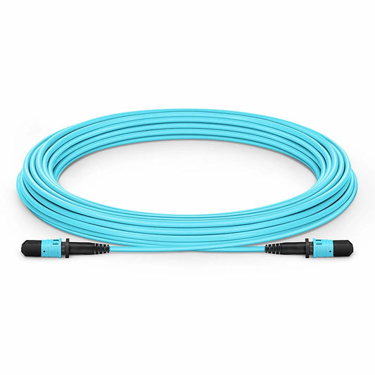 30m (98ft) MPO Jumper, Senko MPO-12 APC (Female) to MPO-12 APC (Female), 8 Fibers, Multimode (OM3), LSZH, 0.35dB Max, Type B, Aqua