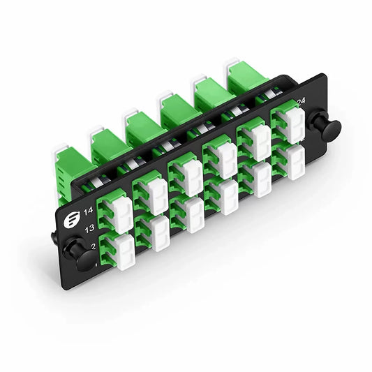 FHD™ Fiber Adapter Panel, 24 Fibers OS2 Single Mode, 12 x LC APC Duplex (Green) Adapter, Ceramic Sleeve