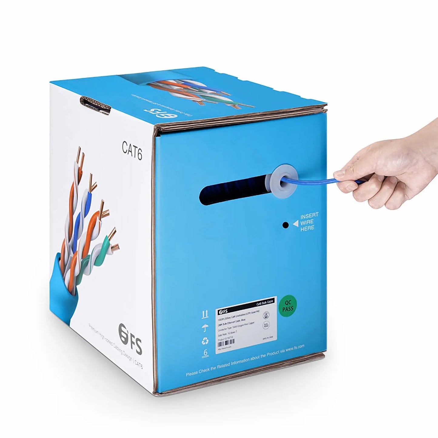 Cat6 Ethernet Bulk Cable, 1000ft (305m), 23AWG Solid Pure Bare Copper Wire, 550MHz, Unshielded (UTP), PVC CMP, with Reel (Blue)