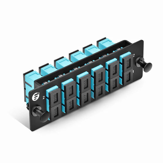 FHD™ Fiber Adapter Panel, 12 Fibers OM4 Multimode, 6 x SC UPC Duplex (Aqua) Adapter, Ceramic Sleeve