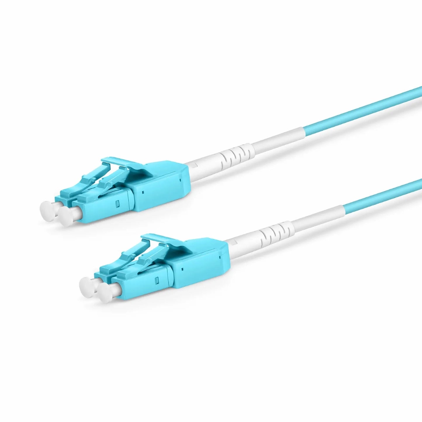 2m (7ft) Fiber Patch Cable, 2 Fibers, LC UPC Duplex to LC UPC Duplex Standard Clip Uniboot, Multimode (OM3), Riser (OFNR), 2.0mm, Aqua