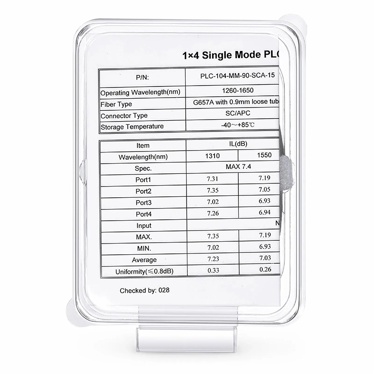 1 x 4 PLC Fiber Splitter, Mini Module, 900μm, SC/APC, Singlemode