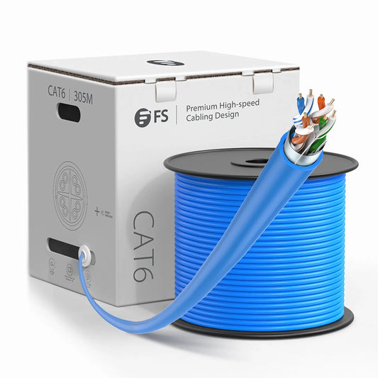 Cat6 Ethernet Bulk Cable, 1000ft (305m), UL Listed, 23AWG Solid Pure Bare Copper Wire, 550MHz, Shielded (F/UTP), PVC CMR (Blue)