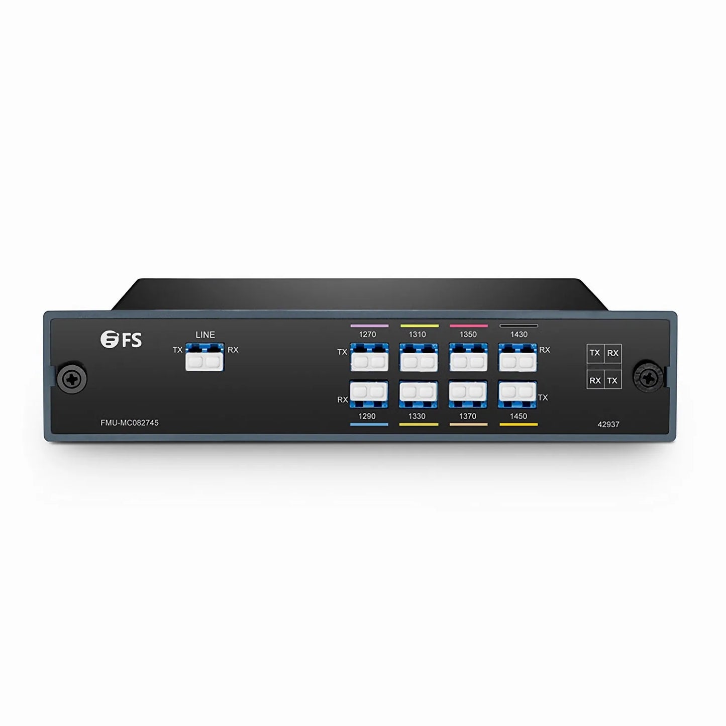 8 Channels CWDM Mux Demux, 1270-1450nm (Skip 1390, 1410nm), 2.5dB Typical IL, LC/UPC, Dual Fiber, FMU Plug-in Module