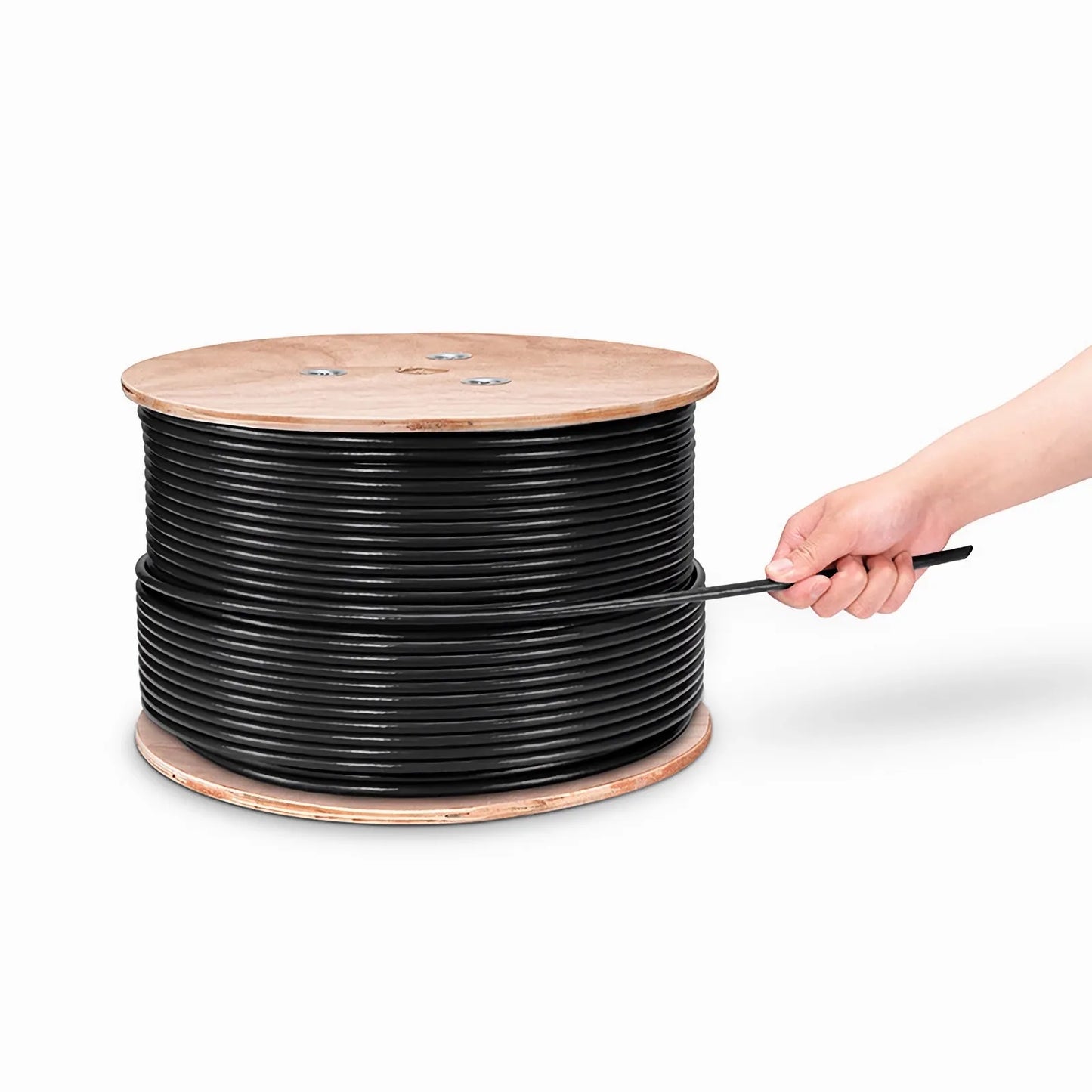 Cat6 Outdoor Direct Burial Cable, 1000ft (305m), 23AWG Solid Pure Bare Copper, 550MHz, Unshielded (UTP), UV Rated PVC and LDPE Double Jackets, with Reel, Black