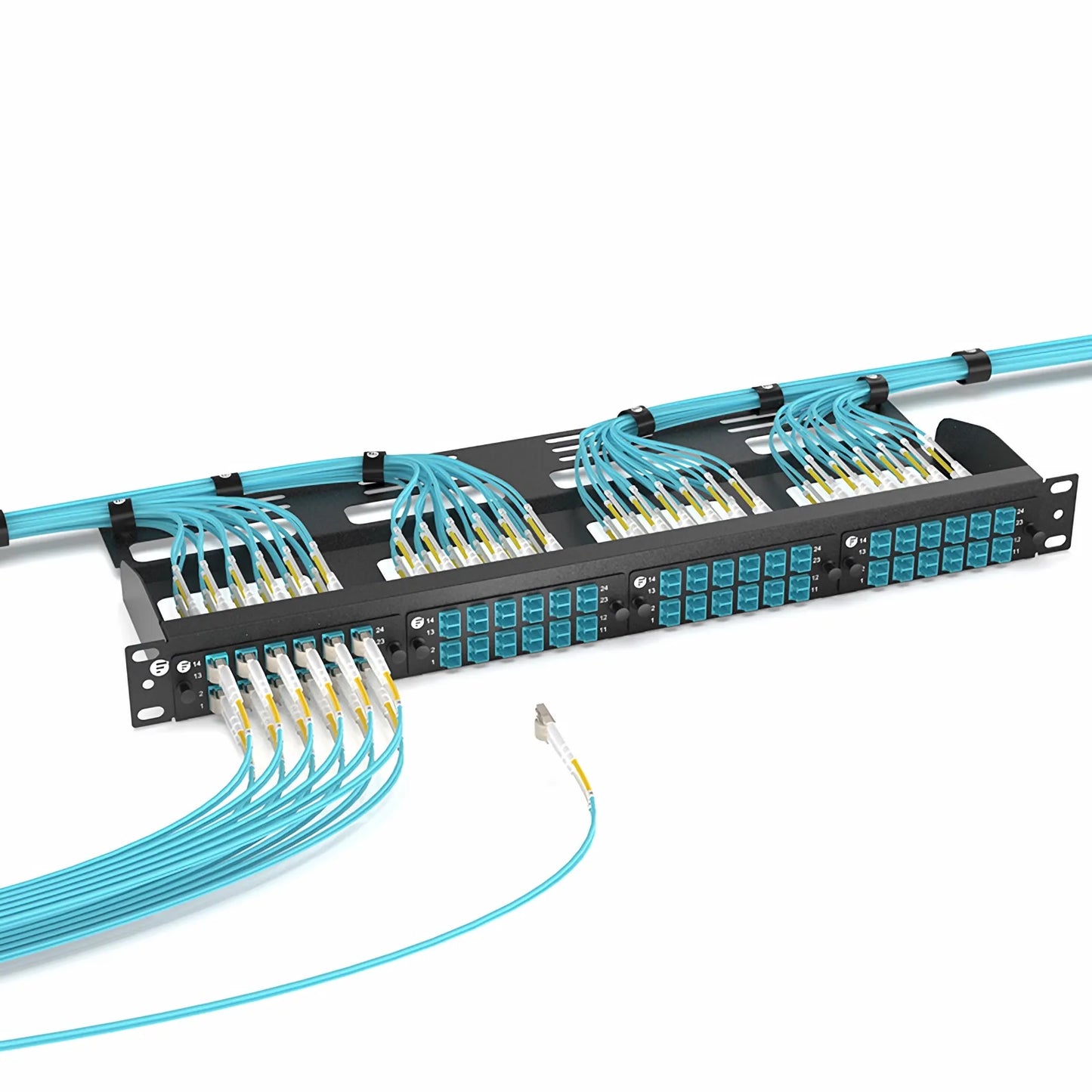 FHD™ Fiber Adapter Panel, 24 Fibers OM4 Multimode, 12 x LC UPC Duplex (Aqua) Adapter, Ceramic Sleeve