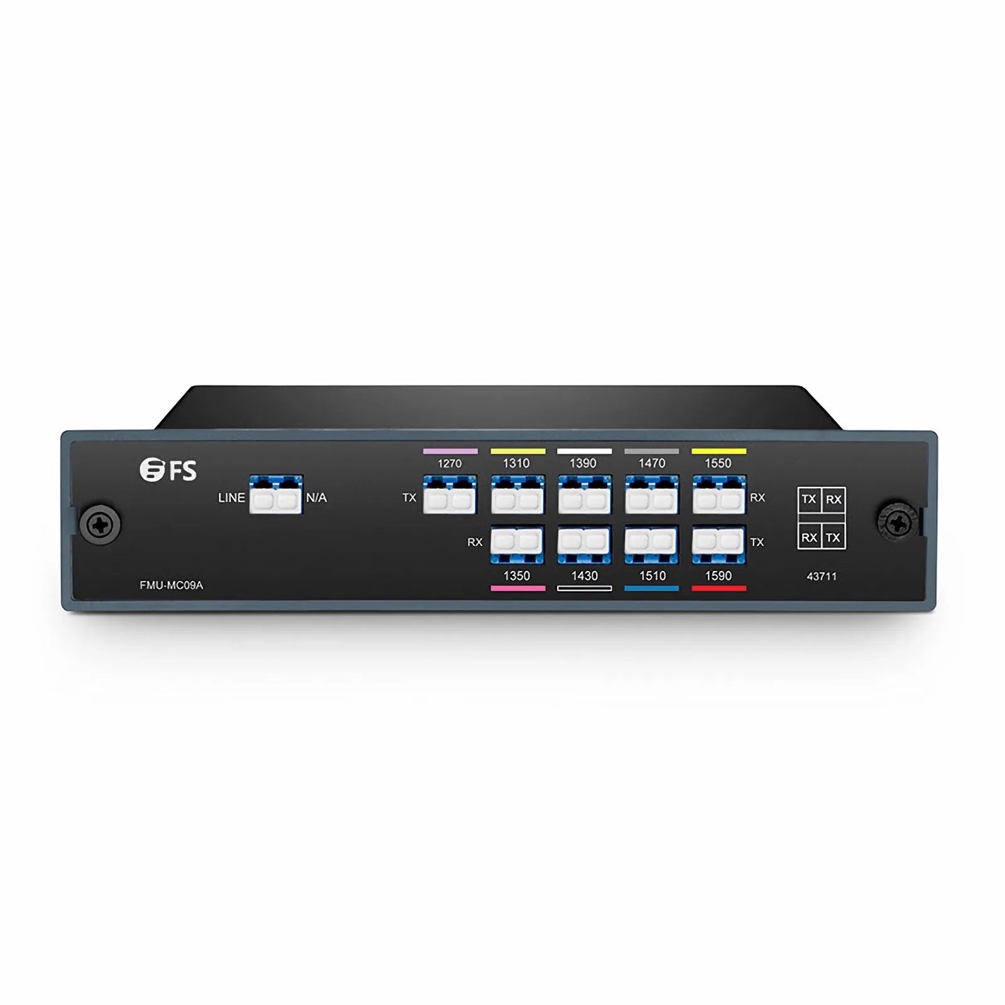 9 Channels CWDM Mux Demux, 1270-1590nm, 2.4dB Typical IL, LC/UPC, Single Fiber, Side-A, FMU Plug-in Module