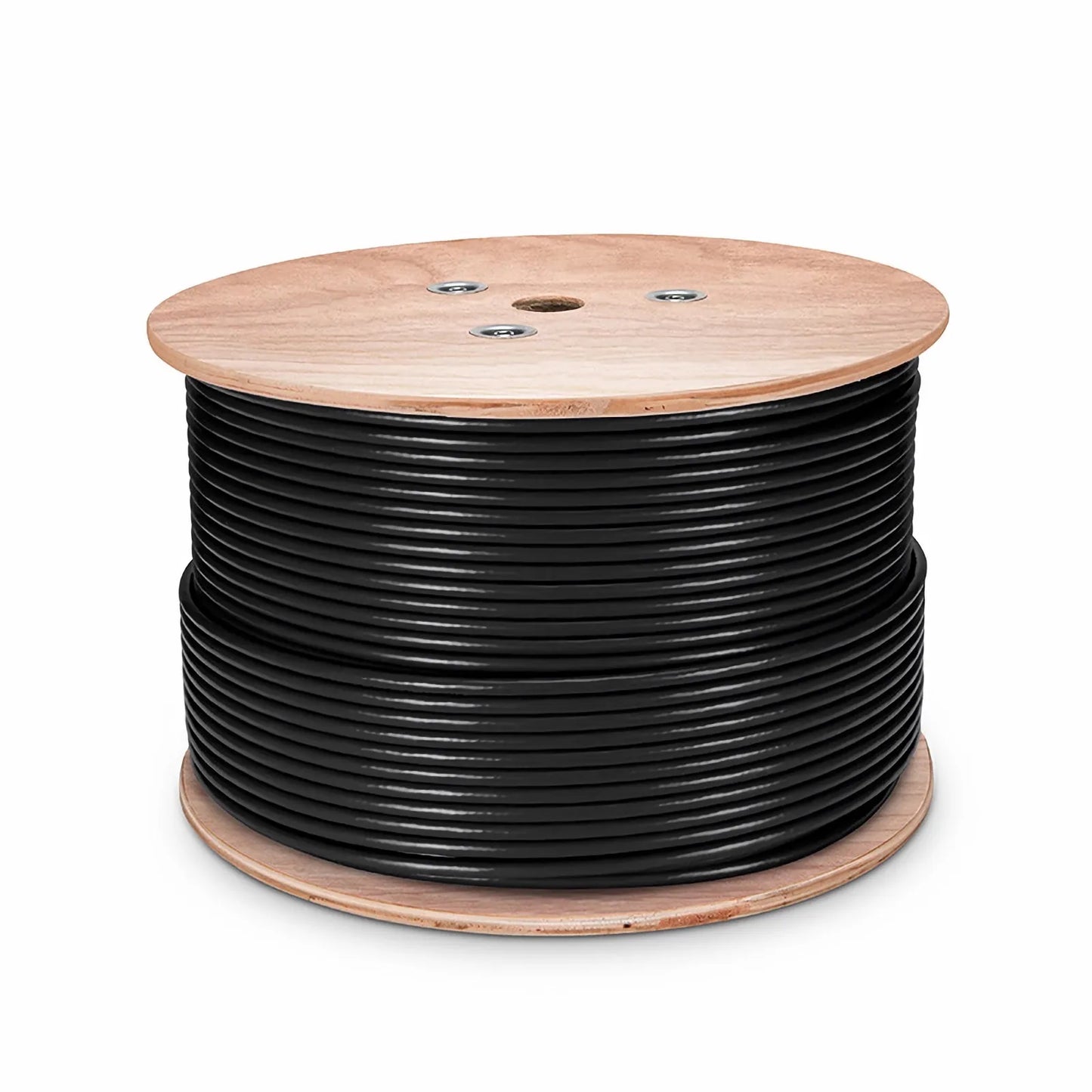 Cat6 Outdoor Direct Burial Cable, 1000ft (305m), 23AWG Solid Pure Bare Copper, 550MHz, Shielded (F/UTP), UV Rated PVC and LDPE Double Jackets, with Reel, Black