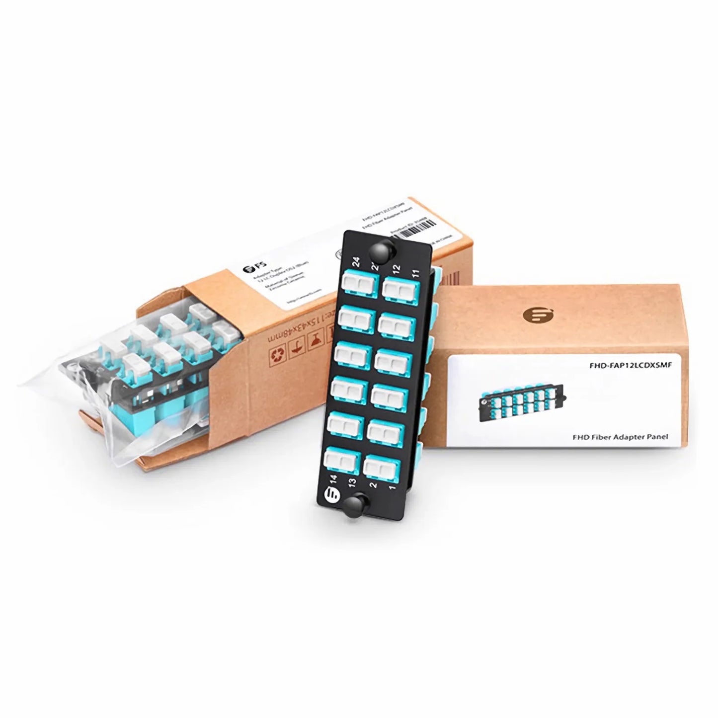 FHD™ Fiber Adapter Panel, 24 Fibers OM4 Multimode, 12 x LC UPC Duplex (Aqua) Adapter, Ceramic Sleeve
