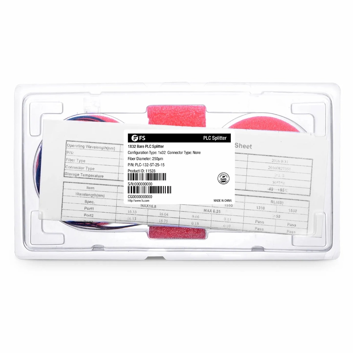 1 x 32 PLC Fiber Splitter, Steel Tube, Bare Fiber 250μm, No Connector, Singlemode