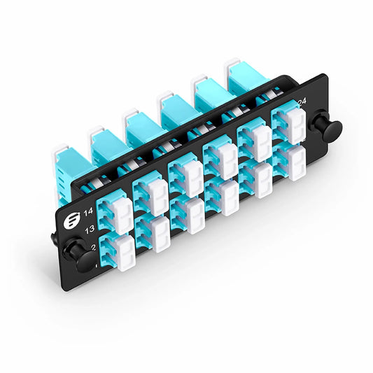 FHD™ Fiber Adapter Panel, 24 Fibers OM4 Multimode, 12 x LC UPC Duplex (Aqua) Adapter, Ceramic Sleeve