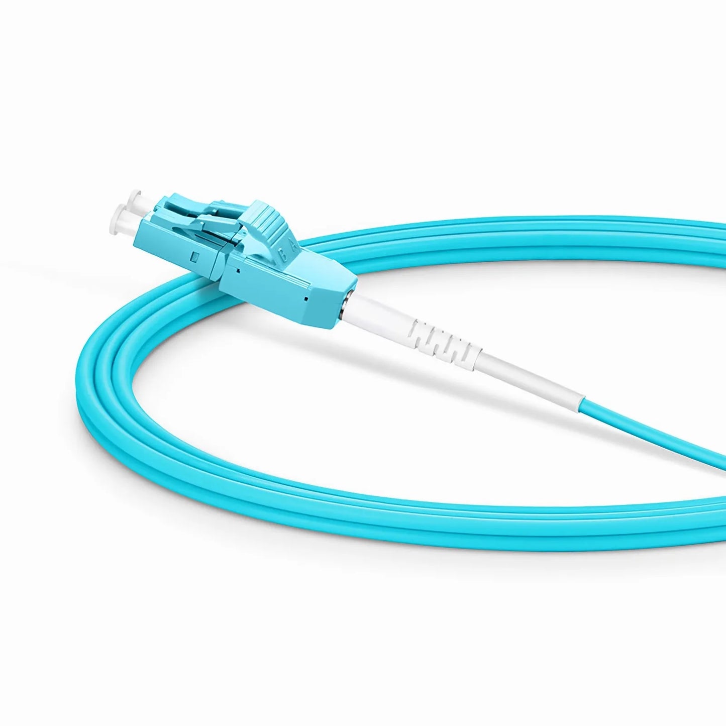2m (7ft) Fiber Patch Cable, 2 Fibers, LC UPC Duplex to LC UPC Duplex Standard Clip Uniboot, Multimode (OM3), Riser (OFNR), 2.0mm, Aqua