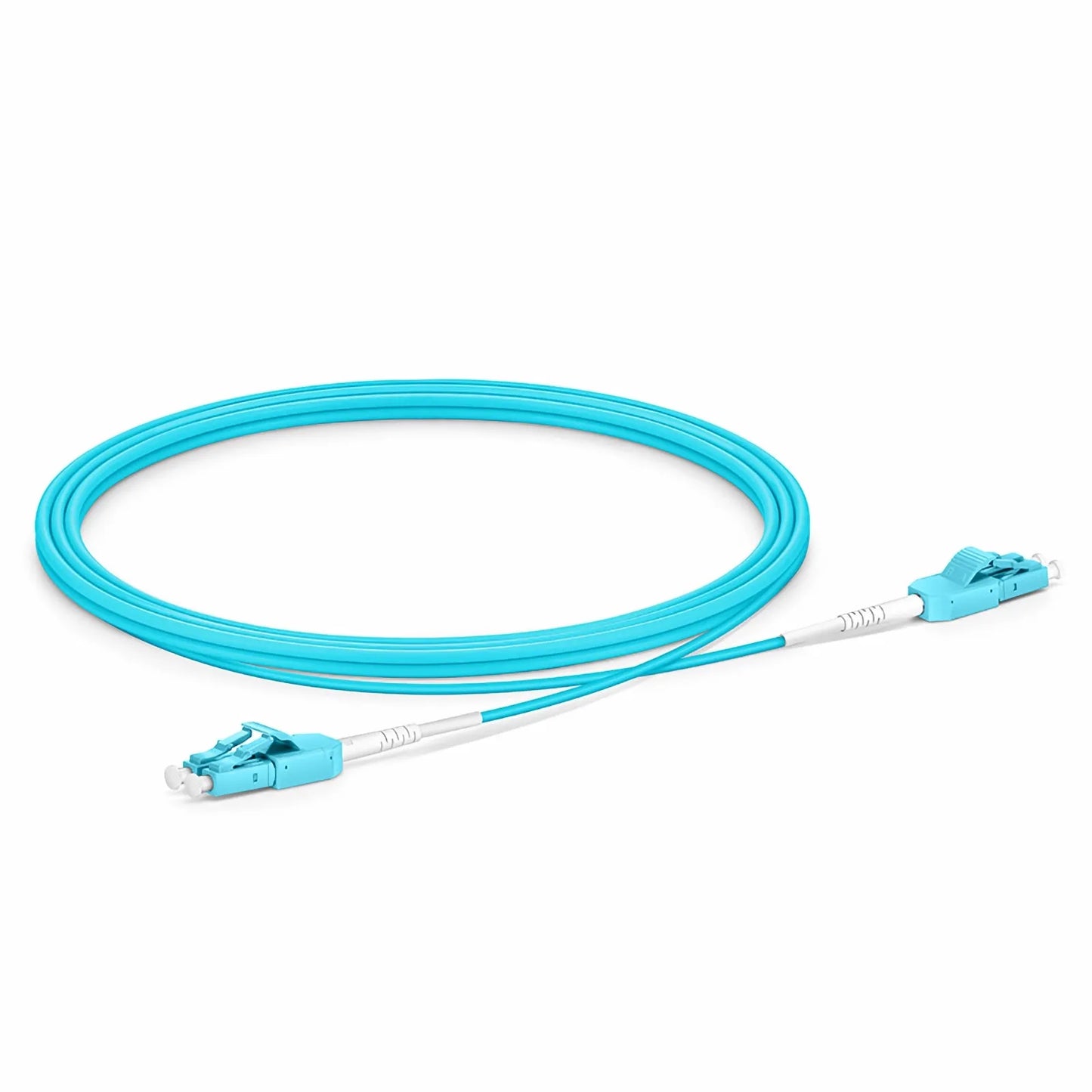 2m (7ft) Fiber Patch Cable, 2 Fibers, LC UPC Duplex to LC UPC Duplex Standard Clip Uniboot, Multimode (OM3), Riser (OFNR), 2.0mm, Aqua