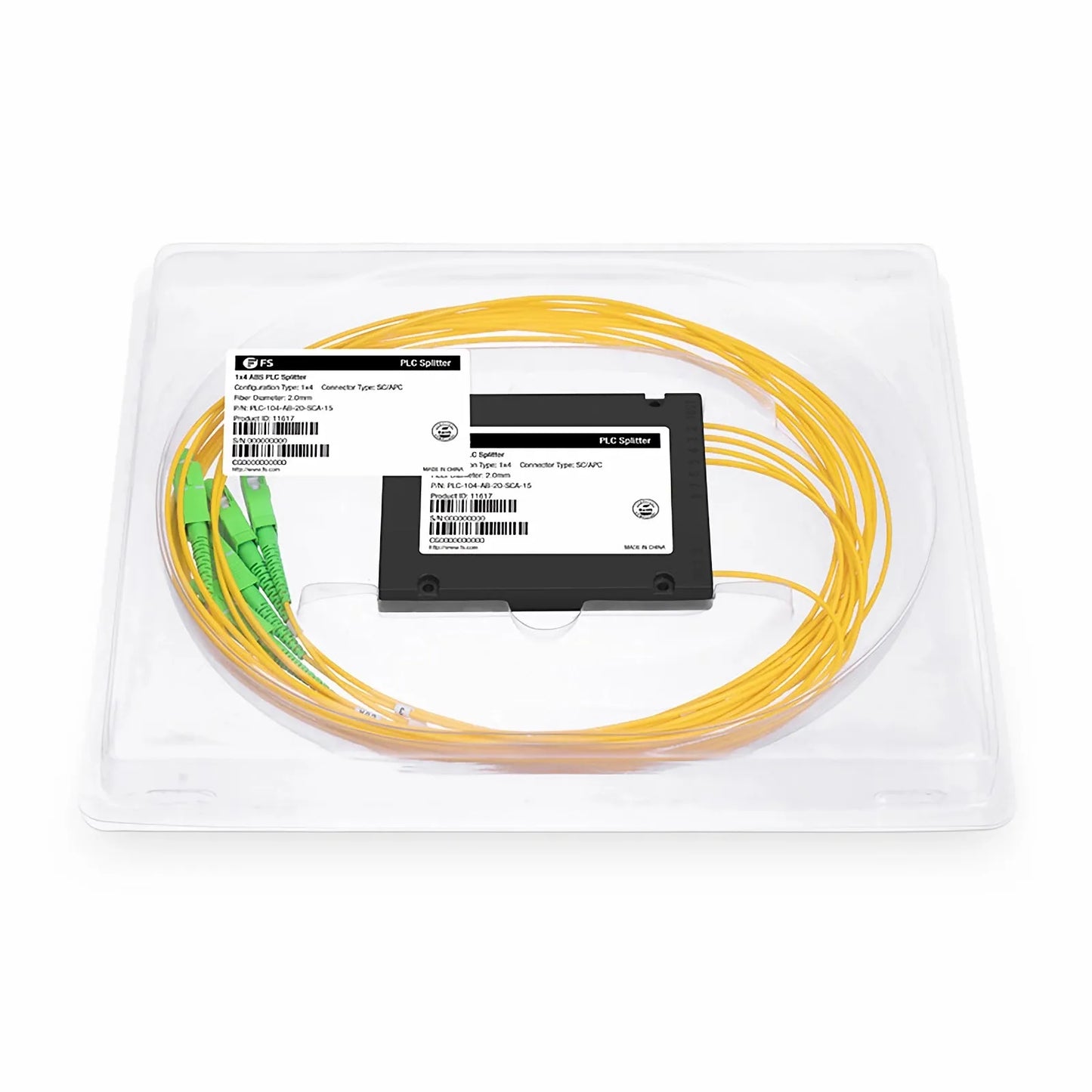 1 x 4 PLC Fiber Splitter, Splice/Pigtailed ABS Module, 2.0mm, SC/APC, Singlemode
