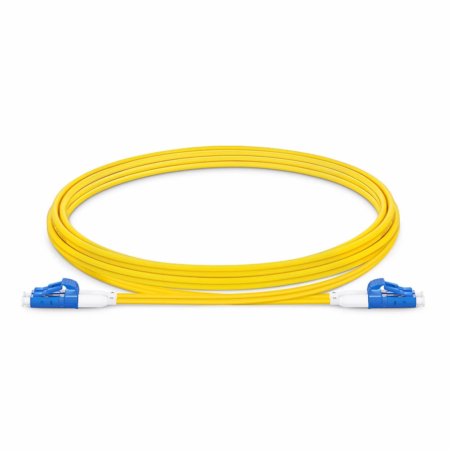 2m (7ft) Fiber Patch Cable, 2 Fibers, Short Boot, LC UPC Duplex to LC UPC Duplex, Single Mode (OS2), Riser (OFNR), 2.0mm, Tight-Buffered, Yellow