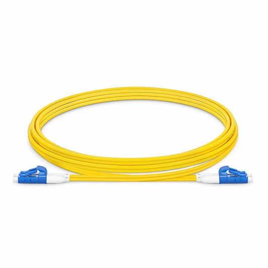 2m (7ft) Fiber Patch Cable, 2 Fibers, Short Boot, LC UPC Duplex to LC UPC Duplex, Single Mode (OS2), Riser (OFNR), 2.0mm, Tight-Buffered, Yellow