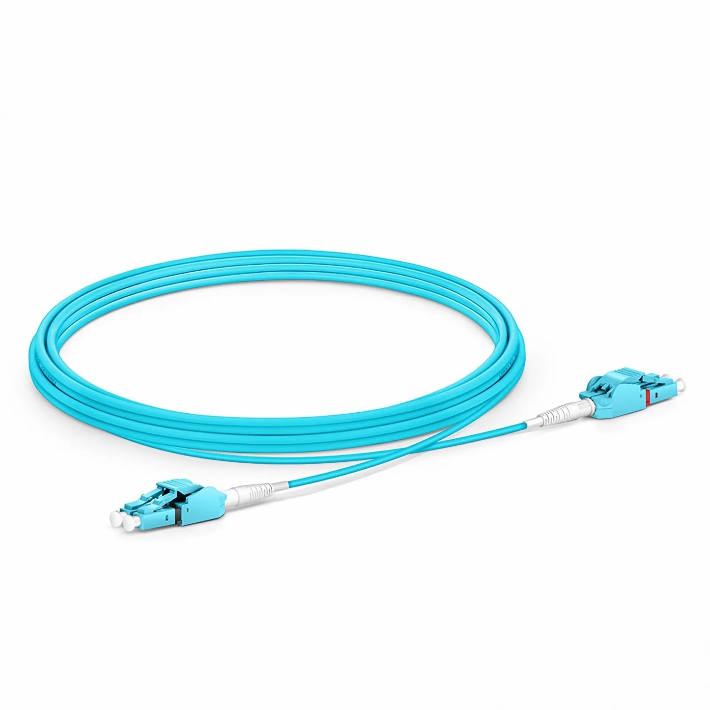 3m (10ft) Fiber Patch Cable, 2 Fibers, LC UPC Duplex to LC UPC Duplex Switchable Clip Uniboot, Multimode (OM3), Riser (OFNR), 2.0mm, Aqua