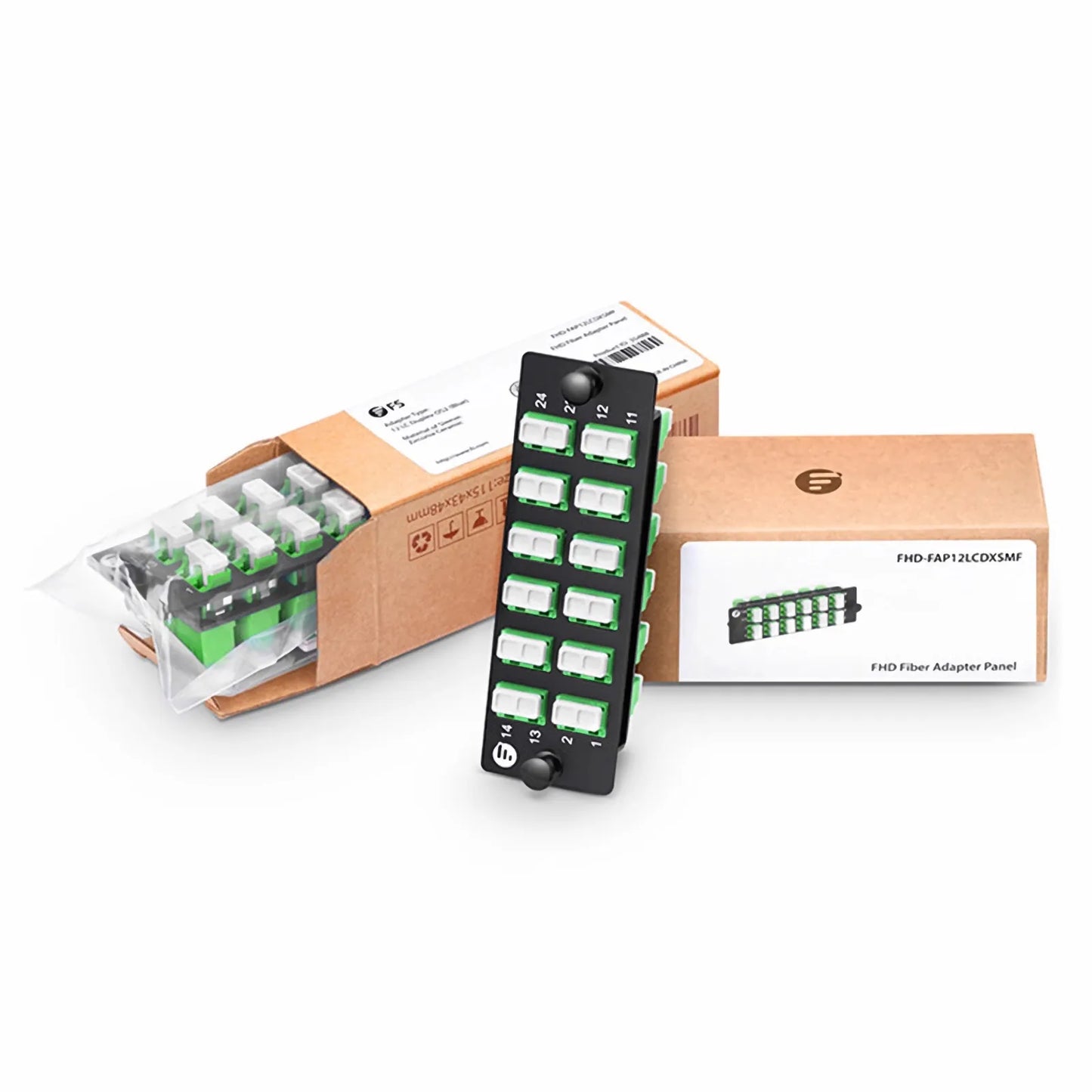 FHD™ Fiber Adapter Panel, 24 Fibers OS2 Single Mode, 12 x LC APC Duplex (Green) Adapter, Ceramic Sleeve